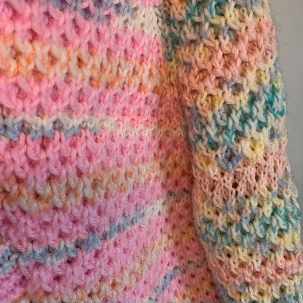 Handmade  Pink Blue Crocheted Oversized Button Front Cardigan XL - Picture 6 of 14